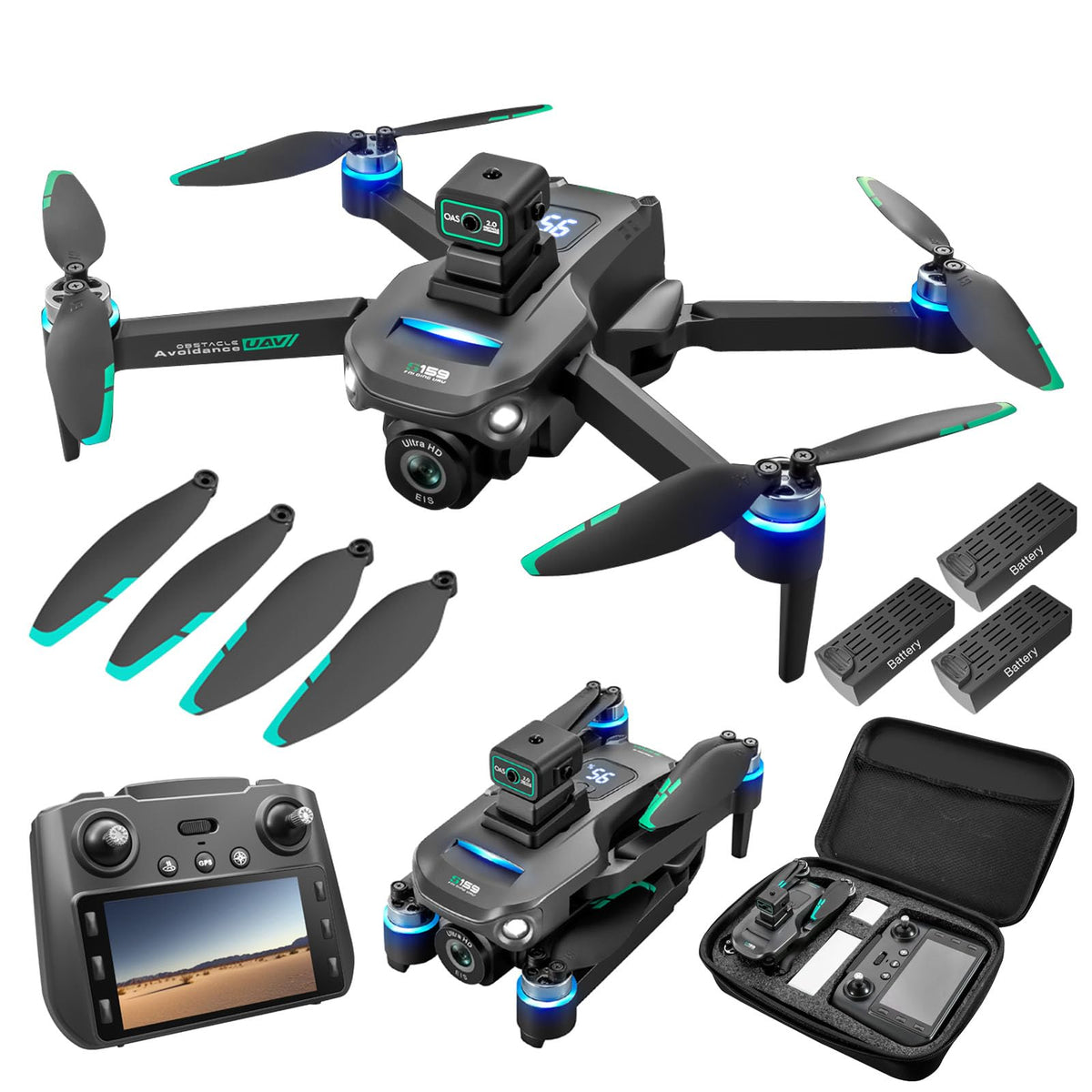 Drones with Camera for Adults 4K GPS UHD Drone 5G Remote Controller with Screen One Key Return Dual Camere 3rd Gear Speed Optical Flow Mode and Obstacle Avoidance Drone for Beginners (Black)