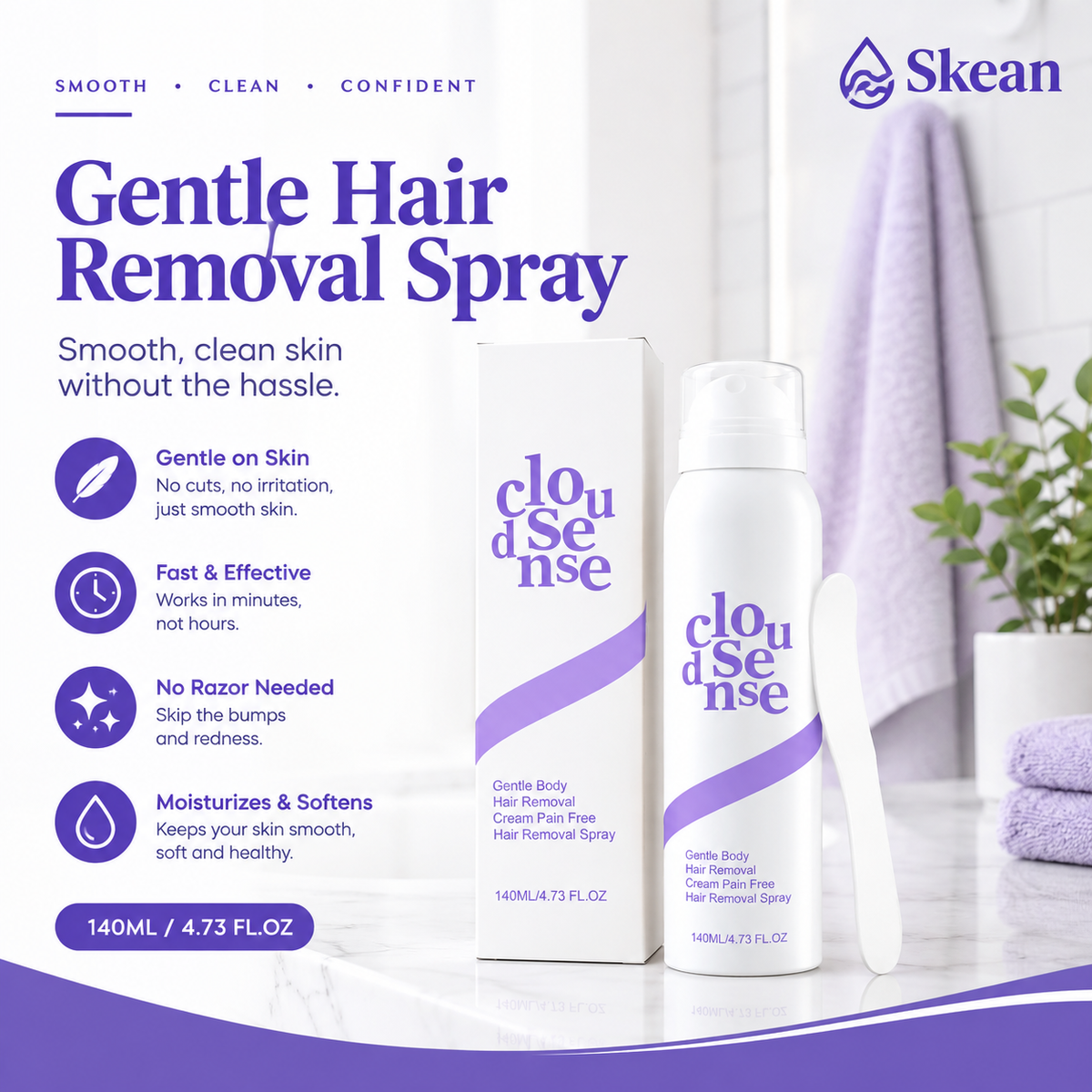 Skean™ Gentle Hair Removal Spray – Pain-Free & Skin-Soothing Formula